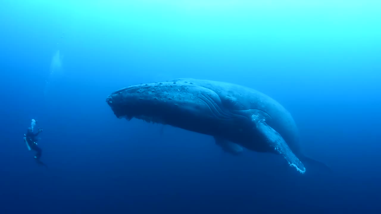 Divers Encounter Humpback Whales in the Ocean