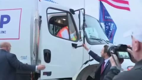 Donald Trump gets picked up in garbage truck after Biden called trump supporters “garbage