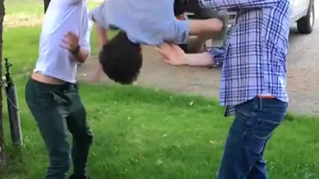 Three guys backflip head slam