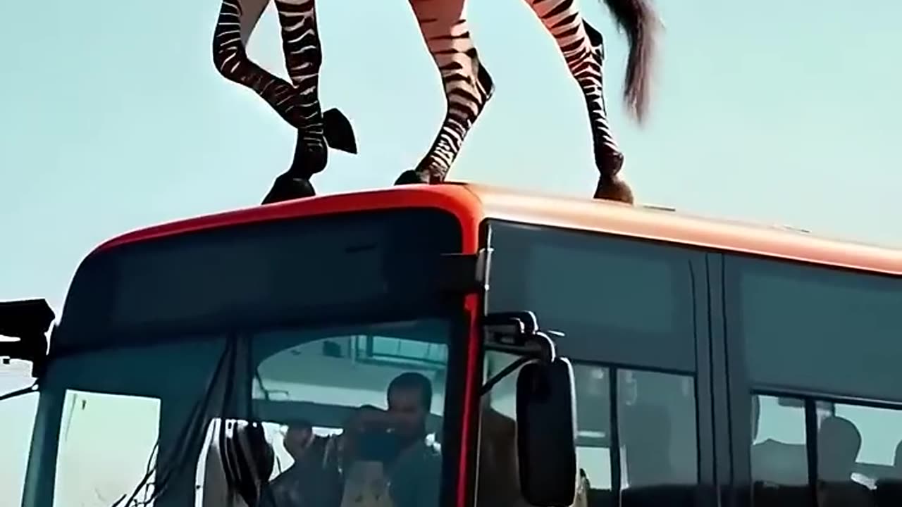 "Watch a Zebra Jump onto a Bus! Unbelievable Wildlife Encounter!"