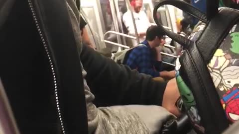 Guy red headphones dancing subway train secret filming