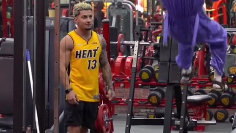 Gym cleaner shows him how it's done