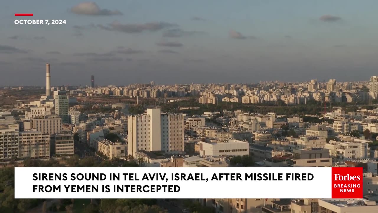 Sirens Sound In Tel Aviv, Israel, After Missile Fired From Yemen Is Intercepted