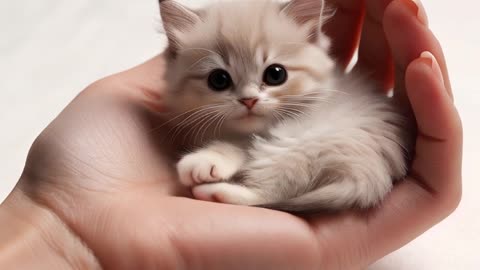 Finger Size Tiny Cute Cat in Human Hand