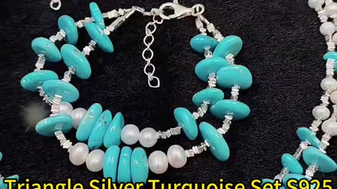 GN-20241209-03 Triangle Silver Turquoise Set S925 Silver Bracelet Necklace Natural Turquoise