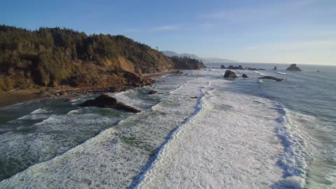 Ocean Rocks Sun Waves Oregon Indian Beach 4K