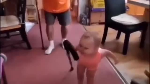 Baby wants to be just like grandfather ... baby funny video