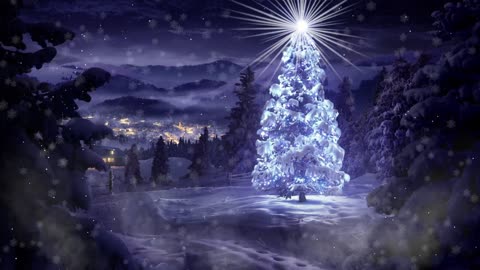 A very beautiful Christmas tree with falling snow