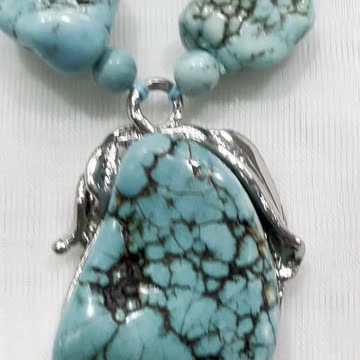 Handmade + Knotting Unique Turquoise Jewelry Set with Necklace and Earrings