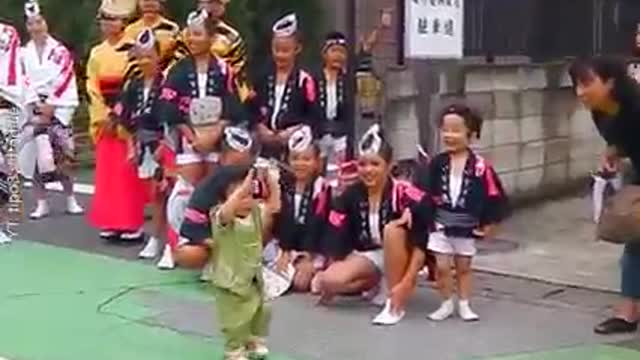 Cute Little Boy Performs Awaodori% Traditional Japanese Dance