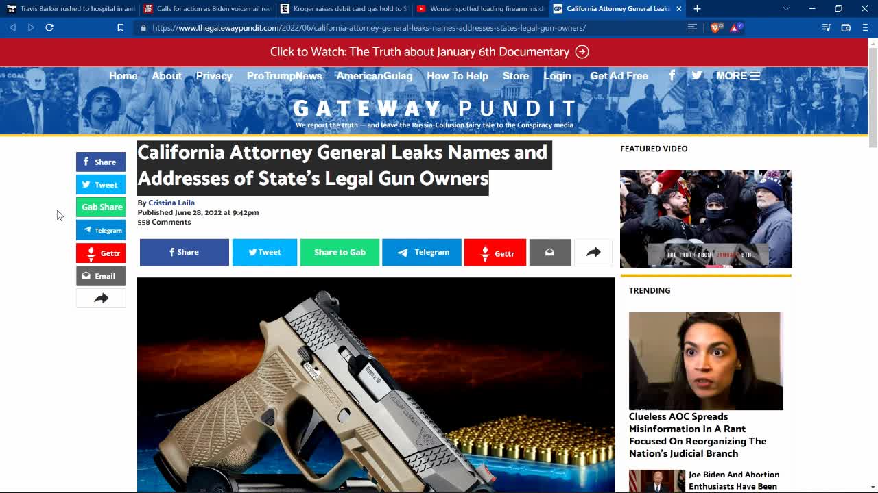 California AG released the names and addresses of legal gun owners