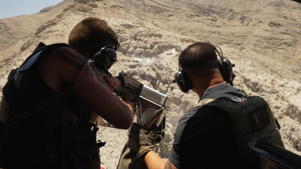 Unleashing the Fury: Shooting a Machine Gun from a Gunship in the Mojave Desert!