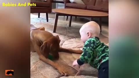 Cute baby with funny dog