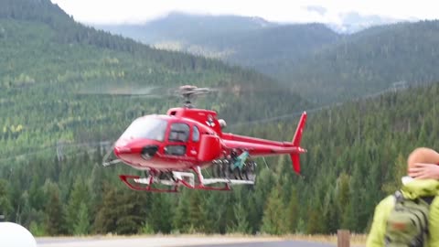 The helicopter took off with our bicycles