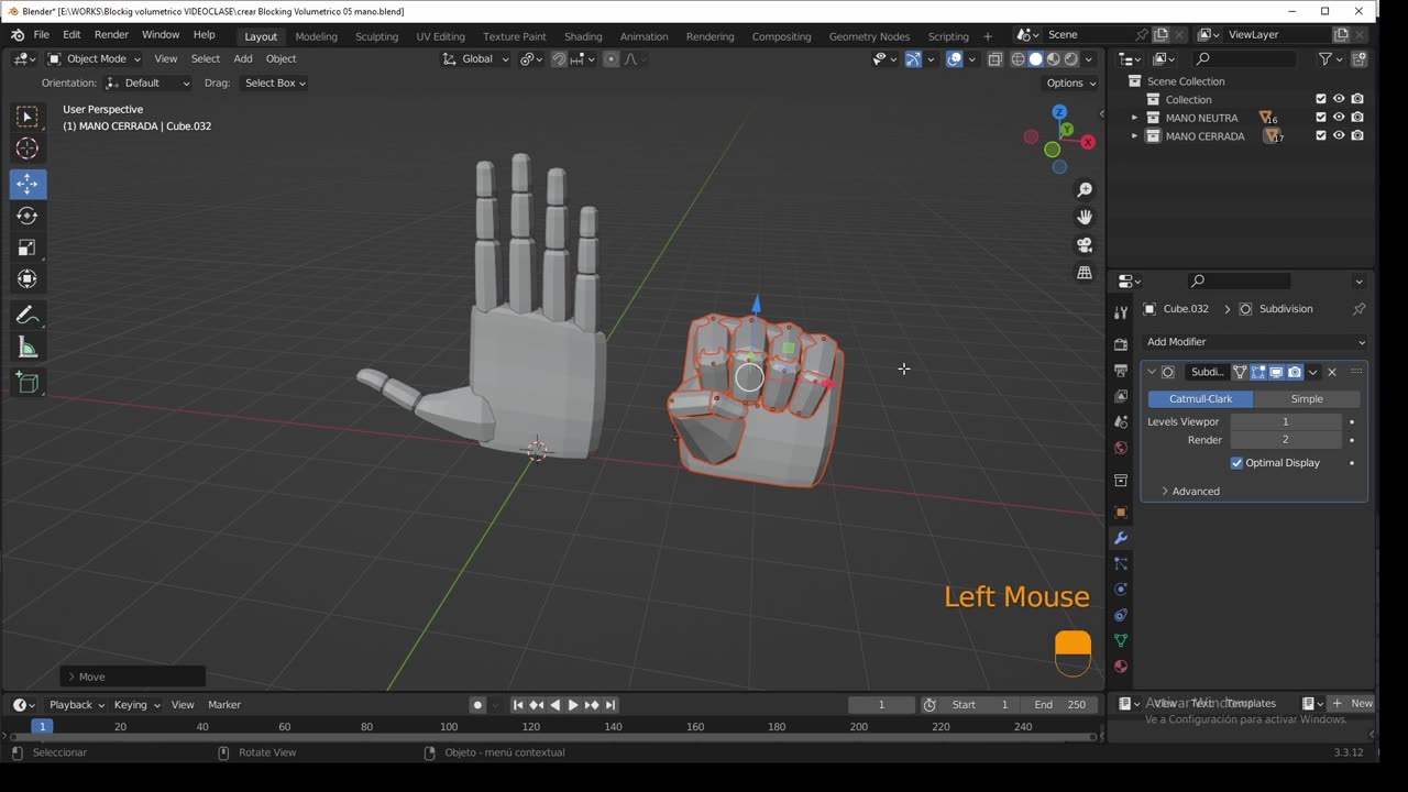 Blender - blocking volumentrico 05 - manos