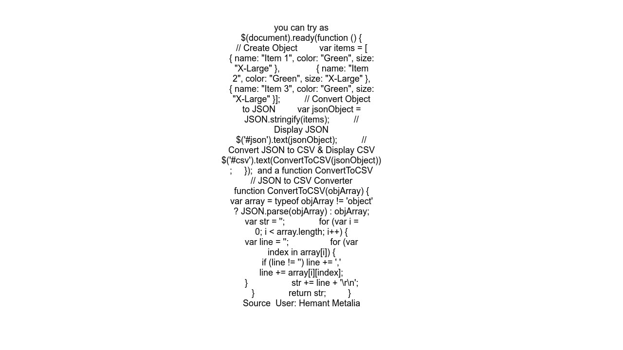 Converting JSON object to CSV format in JavaScript