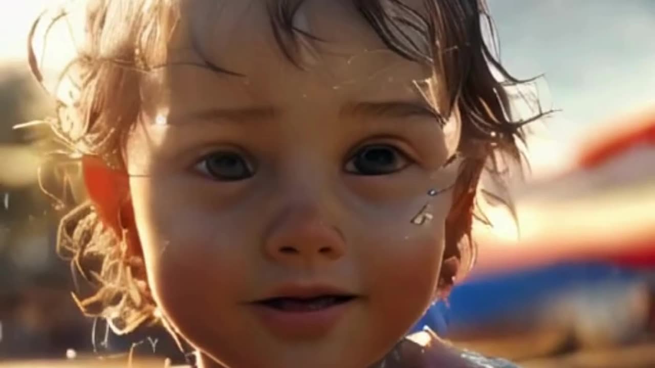 some beautiful cute babys in the sunshine at the beachm, funny shorts animation