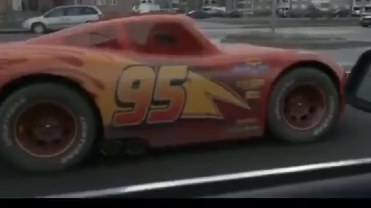 Disney car lighting McQueen in real life on road