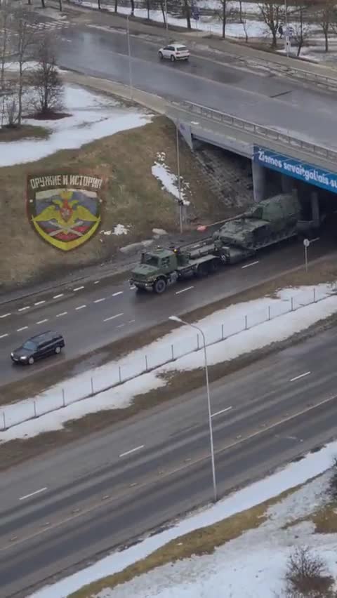 The movement of armored vehicles in Vilnius, Lithuania...