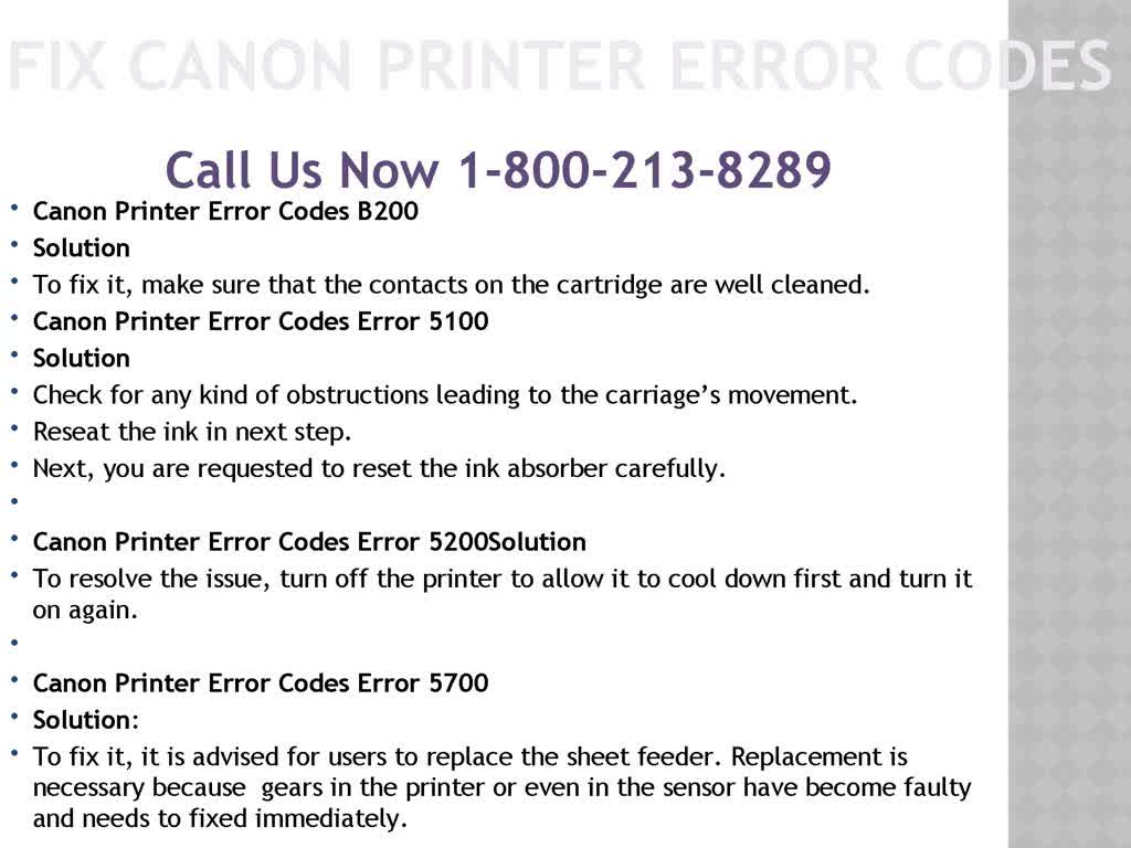 1-800-213-8289 Canon Printer Error Codes