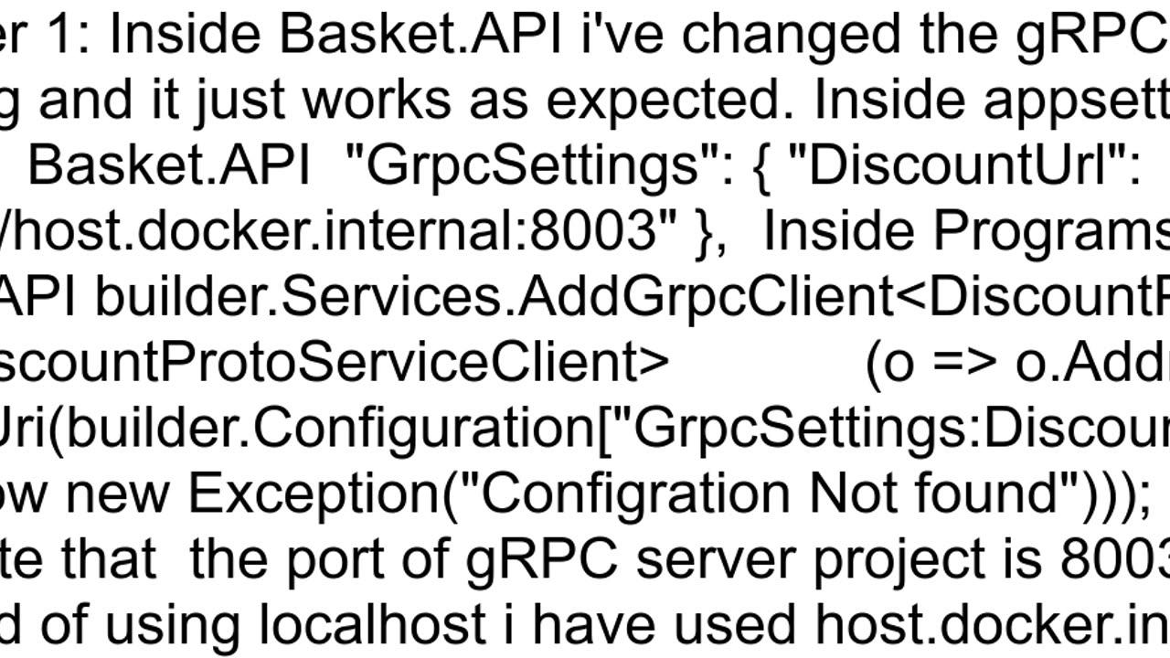 Getting Connection Refused After using gRPC client inside dockerize project in ASPNET Core 8