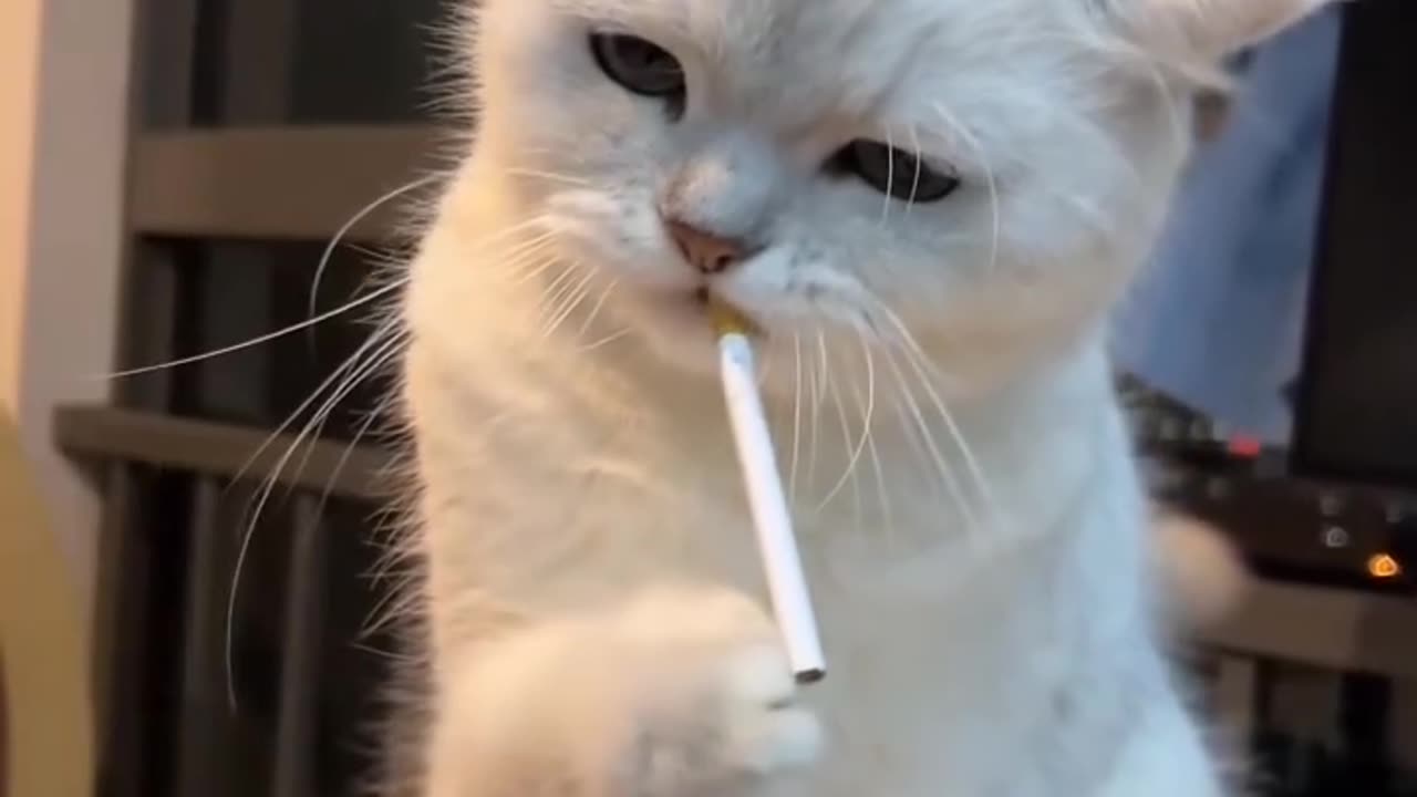 Cat smoking,white cats,funny cats,funny videos