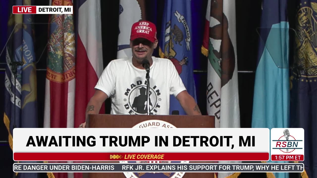 WATCH: Kid Rock Introduces Trump at National Guard Event in Detroit, MI - 8/26/24