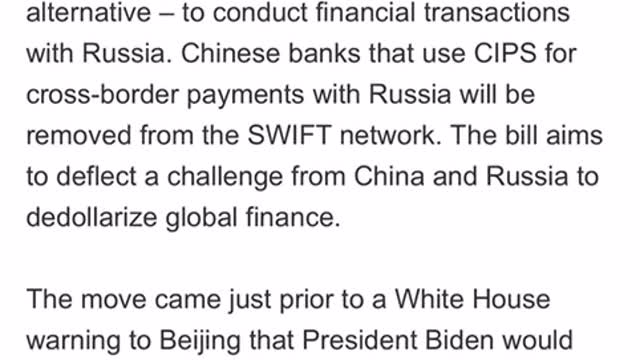 US threatens China banks with SWIFT disconnection