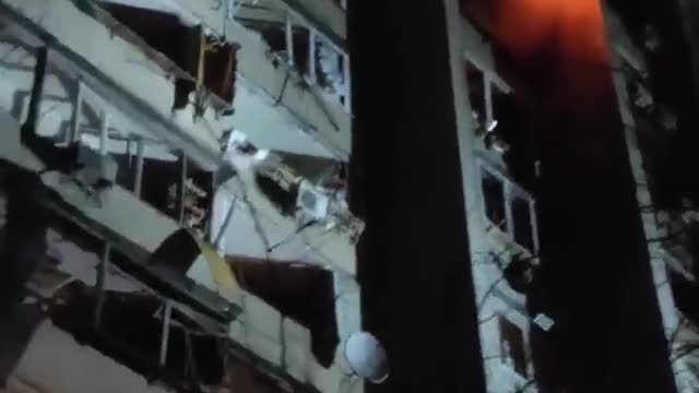 A 9-story residential building was badly damaged as a result of the Russian air raid on #Kiev