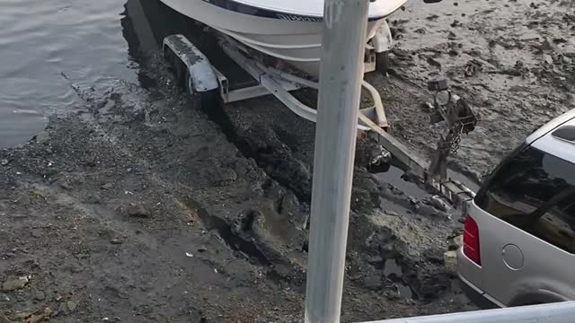 Boat Launch at Low Tide Leads to Muddy Trailer Trap