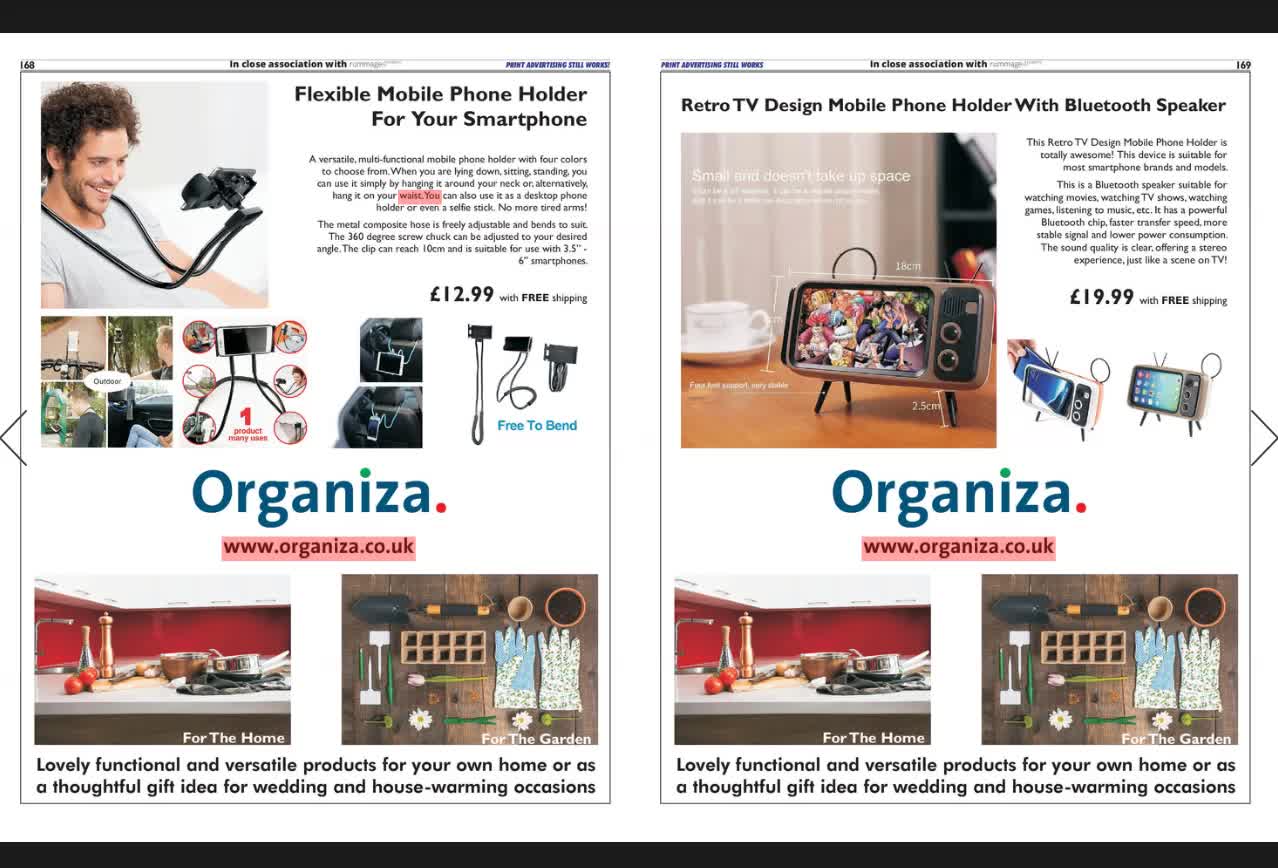 Organiza online store gift brochure