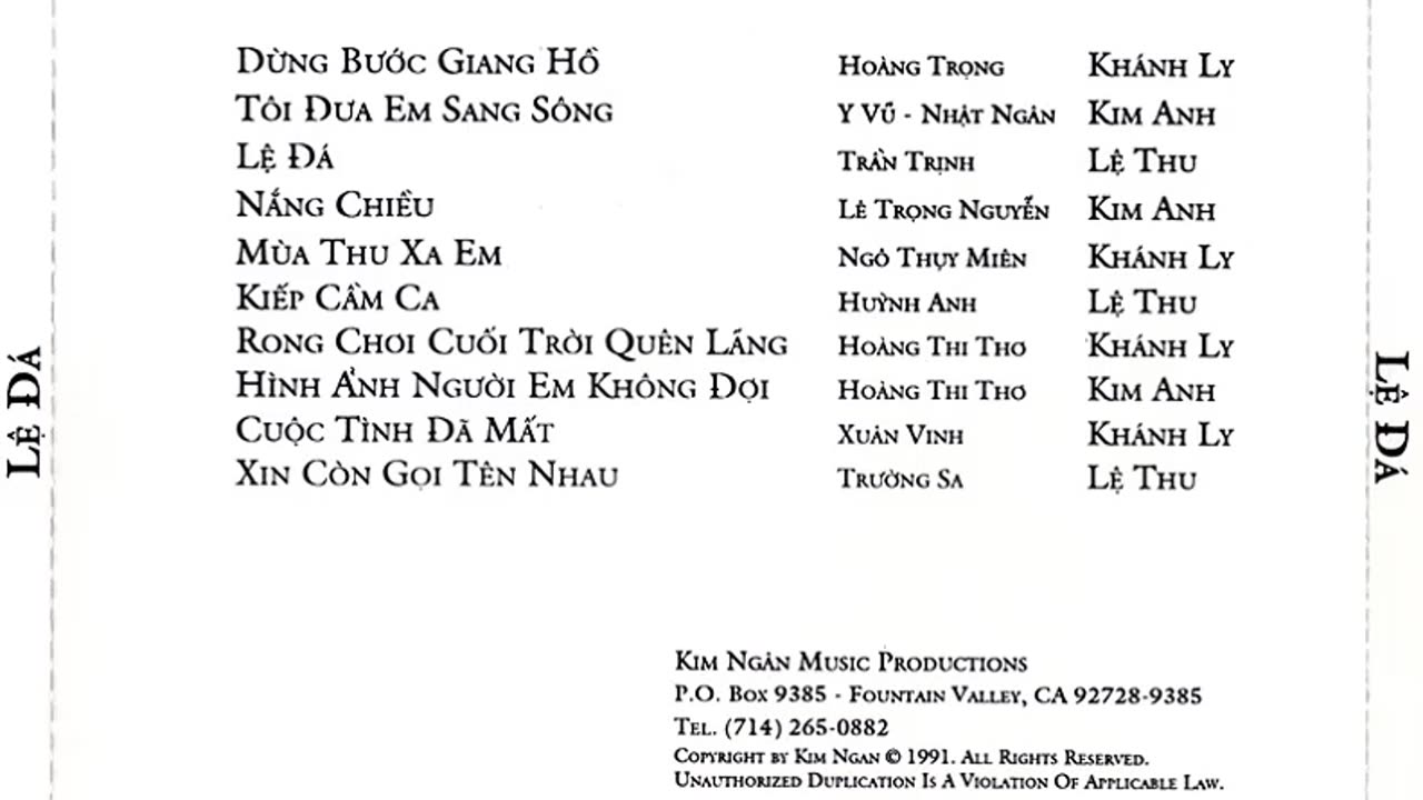 Lệ Đá - Khánh Ly Lệ Thu Kim Anh - Kim Ngân CD