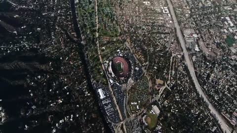 Aerial video of the B-2 Stealth Bomber flying over the Rose Bowl Game