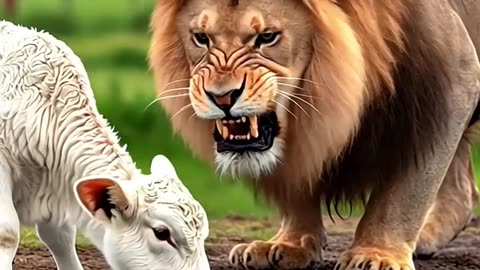 Lion attack on a baby cow 😭 #cow #lion #animals #animalbattle #motherslove #unity #wildlife #pets