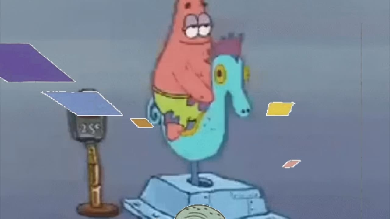 Squidward Is Playing With Tiles While Patrick Rides A Seahorse