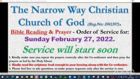 The Narrow Way Christian Church of God - Sunday Service - 27/02/22