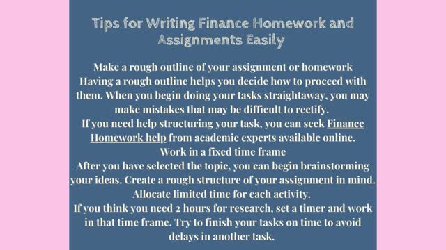 Ease your Way out to Finance Homeworks and Assignments through these Easy Steps