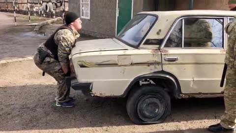 Ukrainian Soldier Shows His Strength