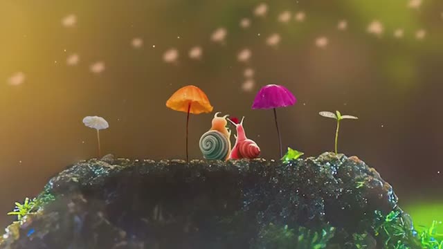 Lovebirds, beautiful snail, relaxing music