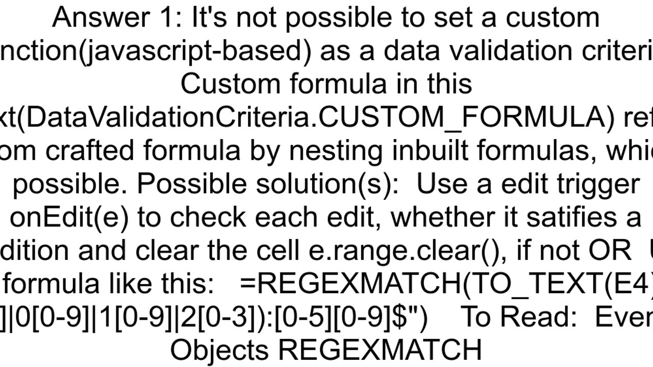 Creating Datavalidation with custom Formula