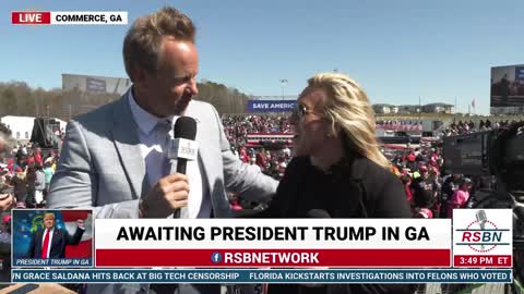 Marjorie Taylor Greene Full Interview with Brian Glenn at Save America Rally in Commerce GA 3/26/22