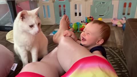 Baby Playing With Cat