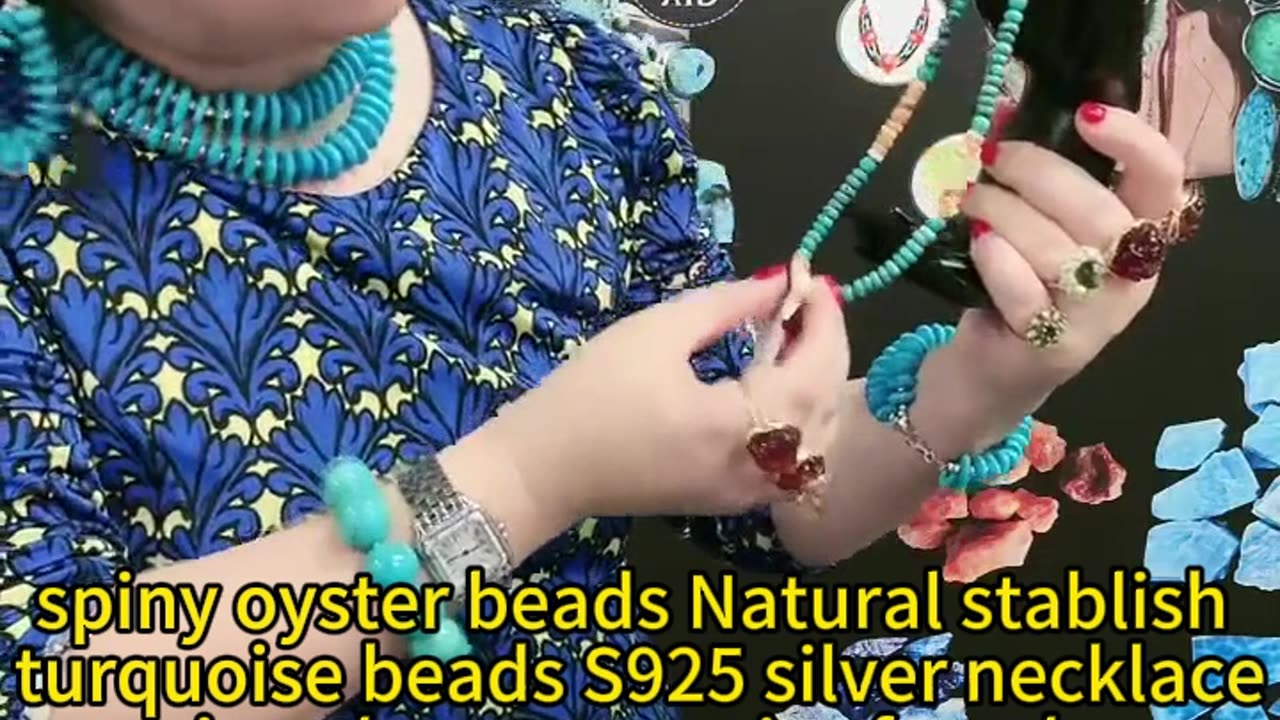 GN-20241021-07 spiny oyster beads Natural stablish turquoise beads S925 silver necklace jewelry