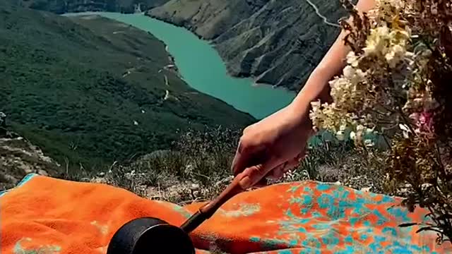 A cup of coffee with a delightful view.