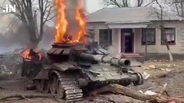 Destroyed Russian T-72 Tank After Clearing Liberated Villages Near Irpin