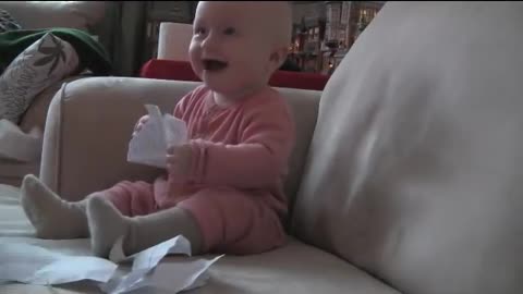 Baby Laughing Hysterically at Ripping Paper