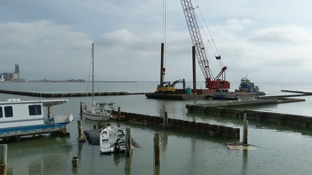 3 ) Barge Drops Second Leg in Harbor Del Sol (Hurricane Hannah) Corpus Christi Texas