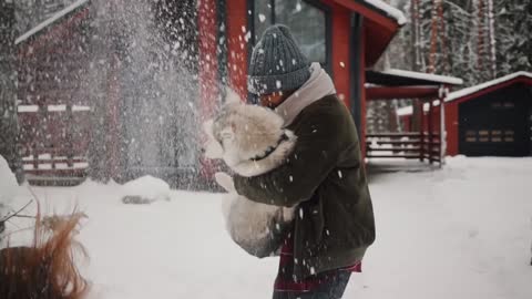 Dogs and people in snow