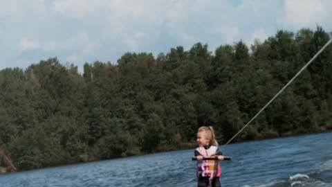 #Cute baby sleding on the water#