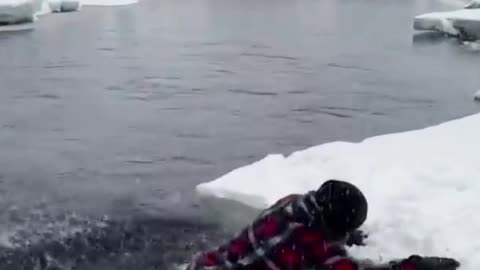 Man takes a cold dip